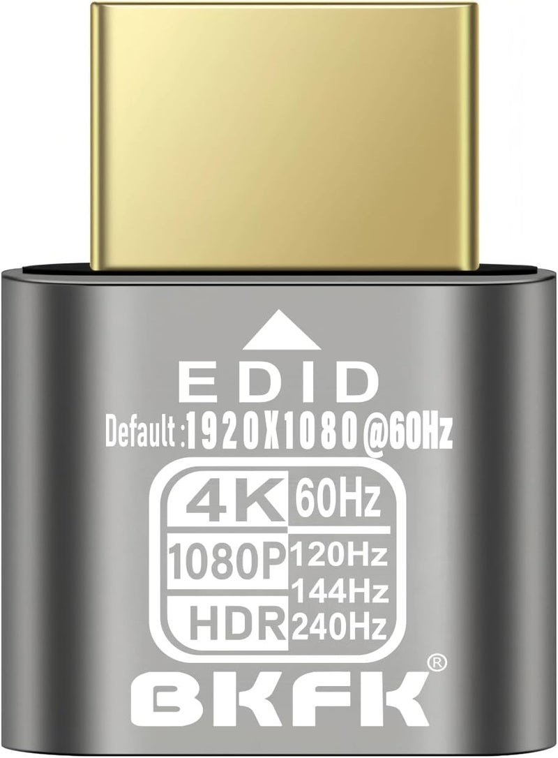 BKFK موصل HDMI وهمي 4K HDR، محول عرض بدون رأس، محاكي EDID لشاشة افتراضية، يدعم حتى 4K@60Hz، 2K@120/144Hz، 1080P@120/144/240Hz (جديد-4K-HDR(1920X1080@60HZ-1P) - Image 5
